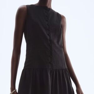 NWT H&M LINEN-BLEND DRESS with button closure and drop waist